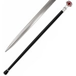 Canne épée rouge facettée avec lame intégrée en acier et finition argentée, accessoire de collection élégant et raffiné.