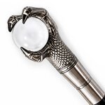 Canne épée Dragon Cristal luxe 93 cm avec poignée griffe argentée et sphère blanche