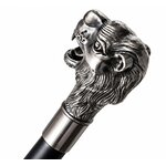 Canne de collection noire avec poignée lion sculptée en métal