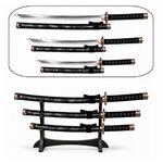 Set de 3 katanas japonais noirs motif dragon avec support de présentation