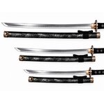 Trio de katanas japonais noirs décoratifs avec lames acier et fourreaux dragon