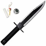 Couteau de survie Rambo 36 cm avec kit de survie intégré comprenant boussole, allumettes et corde.