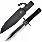 Couteau Rambo First Blood Part II 36 cm avec lame Bowie dentée et fourreau noir de collection.