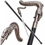 canne épée serpent luxe avec lame sortie et pommeau sculpté
