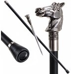 Canne épée cheval sculpté avec lame intégrée – vue détaillée