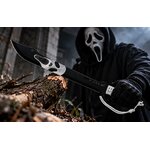 Machette SCREAM Albainox inspirée du film Scream avec personnage masqué en arrière-plan.