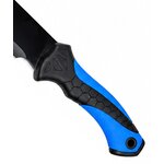 Gros plan du manche ergonomique noir et bleu de la machette 65 cm.