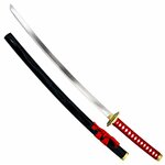 Katana décoratif Dragon Katana avec lame argentée de 64,5 cm, manche rouge et fourreau en bois vernis noir.