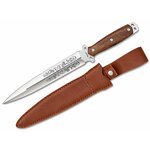 Dague Albainox 37,5 cm avec lame décorée, manche en bois et étui marron.