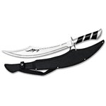 Machette sabre Albainox 62,5 cm avec lame courbée en acier inoxydable et étui noir en nylon.