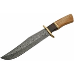 Grand poignard 37,5cm lame DAMAS - Couteau bois et laiton.