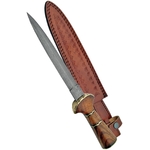 Poignard-dague 39,5cm lame DAMAS - Couteau bois et laiton...