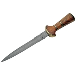 Poignard-dague 39,5cm lame DAMAS - Couteau bois et laiton.