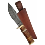 Poignard couteau 25,4cm lame DAMAS - Damascus cuir laiton..