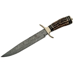Grand poignard couteau 35,5cm DAMAS - Damascus bois cerf.