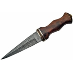 Poignard dague 33cm lame DAMAS - Couteau bois et laiton.