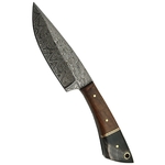 Poignard couteau 20,5cm lame DAMAS - Laiton, bois et corne.