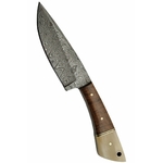 Poignard couteau 20,5cm lame DAMAS - Laiton, bois et os.