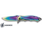 Couteau pliant ALBAINOX titane rainbow 15,8cm + pochette..