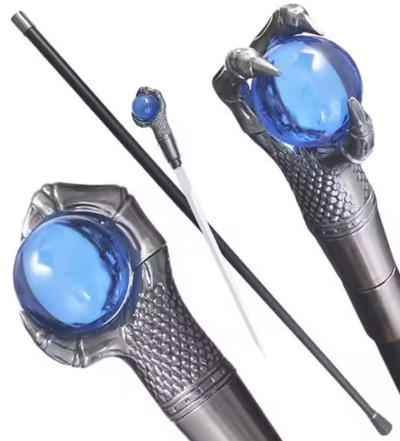 Canne gothique élégante avec dessus en cristal bleu – OsirisTradingUK