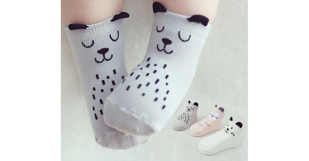 Lot De 3 Paires De Chaussettes Bébé Hiver - Coton Motif Dessin Animé - Pantoufles Chaussettes