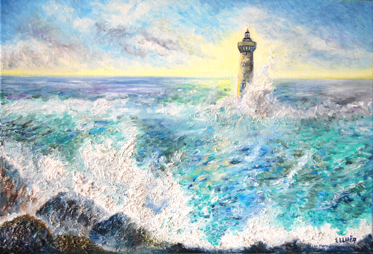 toile reproduction phare dans la tempete peinture ellhea