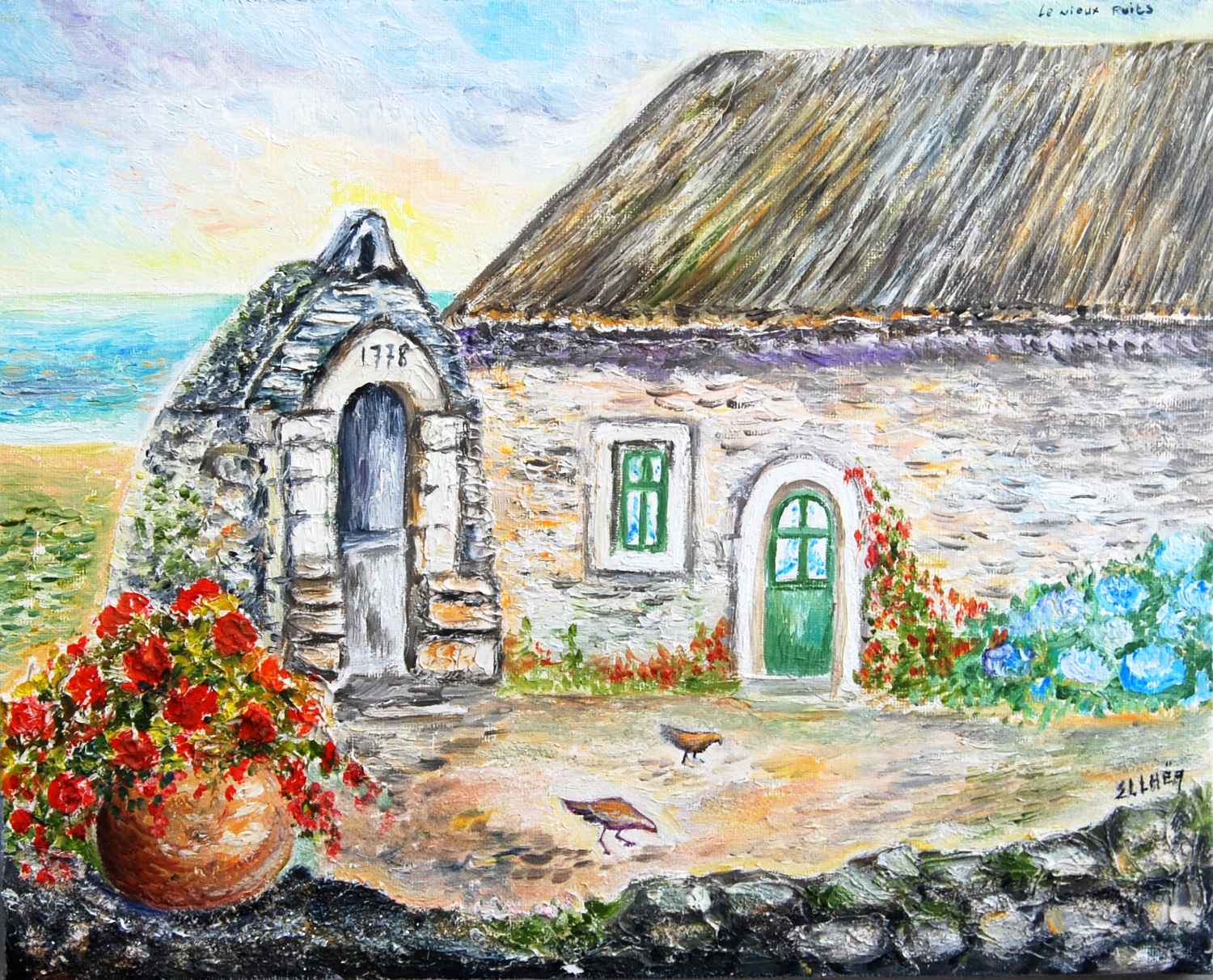 tableau de paysage breton vieux puits peinture Ellhëa