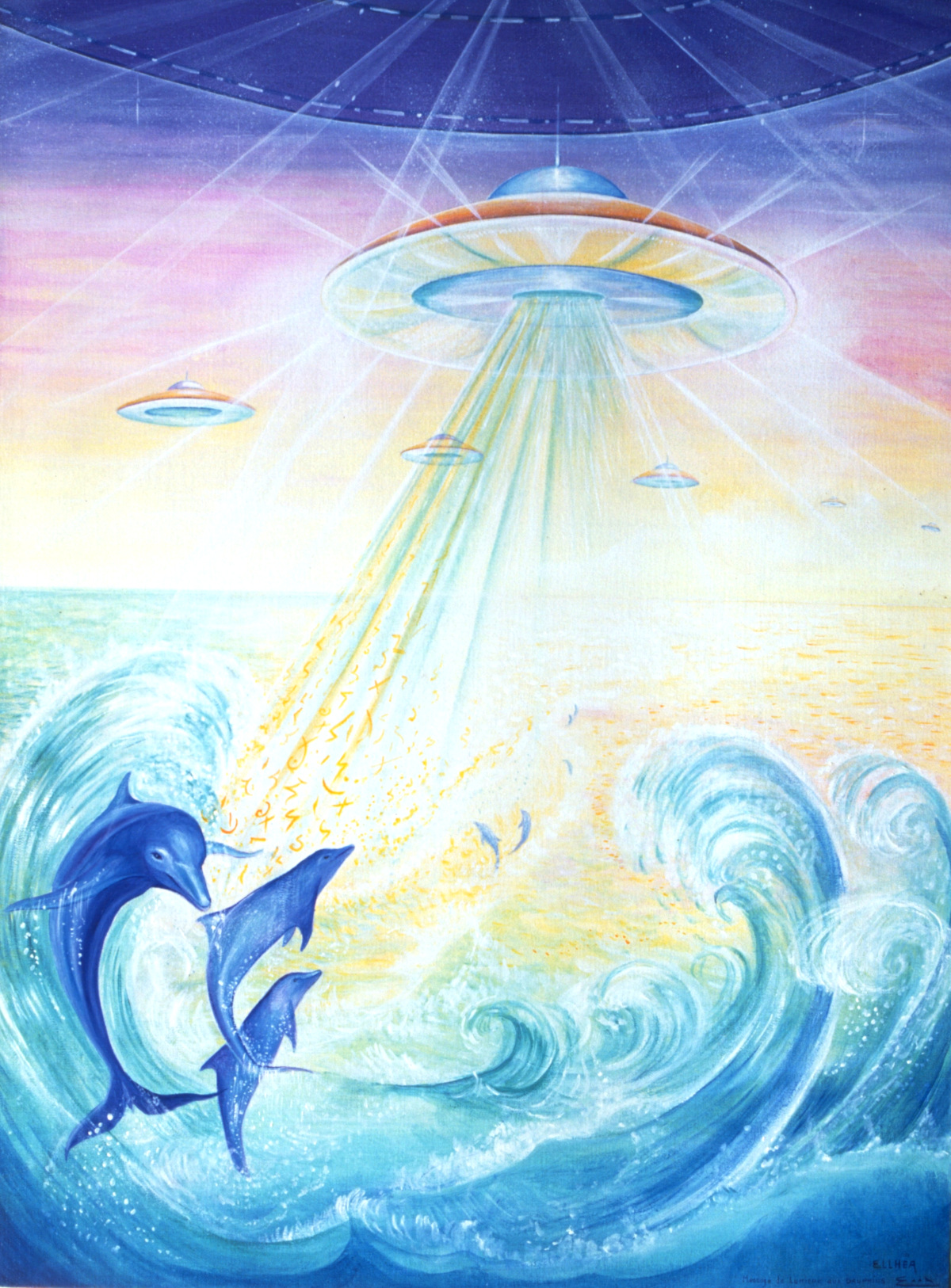 toile meditation dauphins lumiere reproduction ellhea