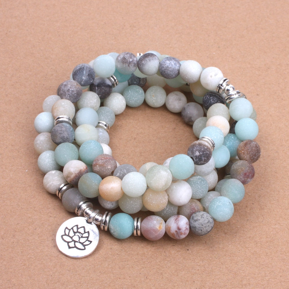 Bracelet-de-mode-pour-femmes-perles-d-amazonite-givr-es-mates-avec-Lotus-OM-bouddha-Bracelet
