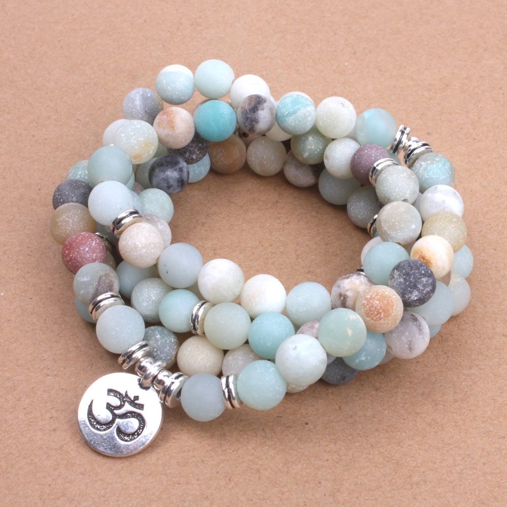 Bracelet-de-mode-pour-femmes-perles-d-amazonite-givr-es-mates-avec-Lotus-OM-bouddha-Bracelet