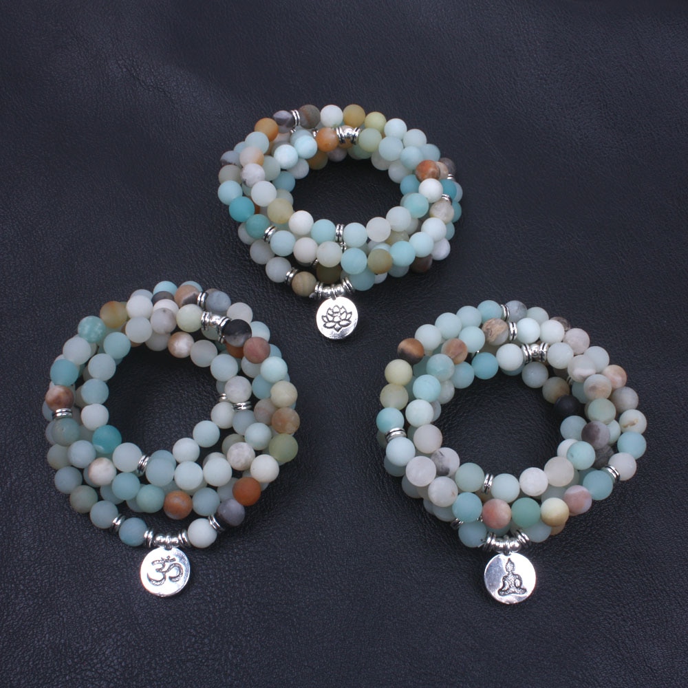 Bracelet-de-mode-pour-femmes-perles-d-amazonite-givr-es-mates-avec-Lotus-OM-bouddha-Bracelet