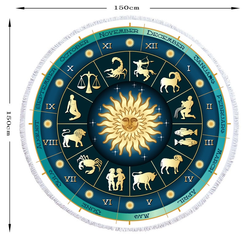 Douze-Constellations-imprim-rond-serviettes-de-plage-astrologie-microfibre-serviette-de-bain-pour-les-femmes-TAROT