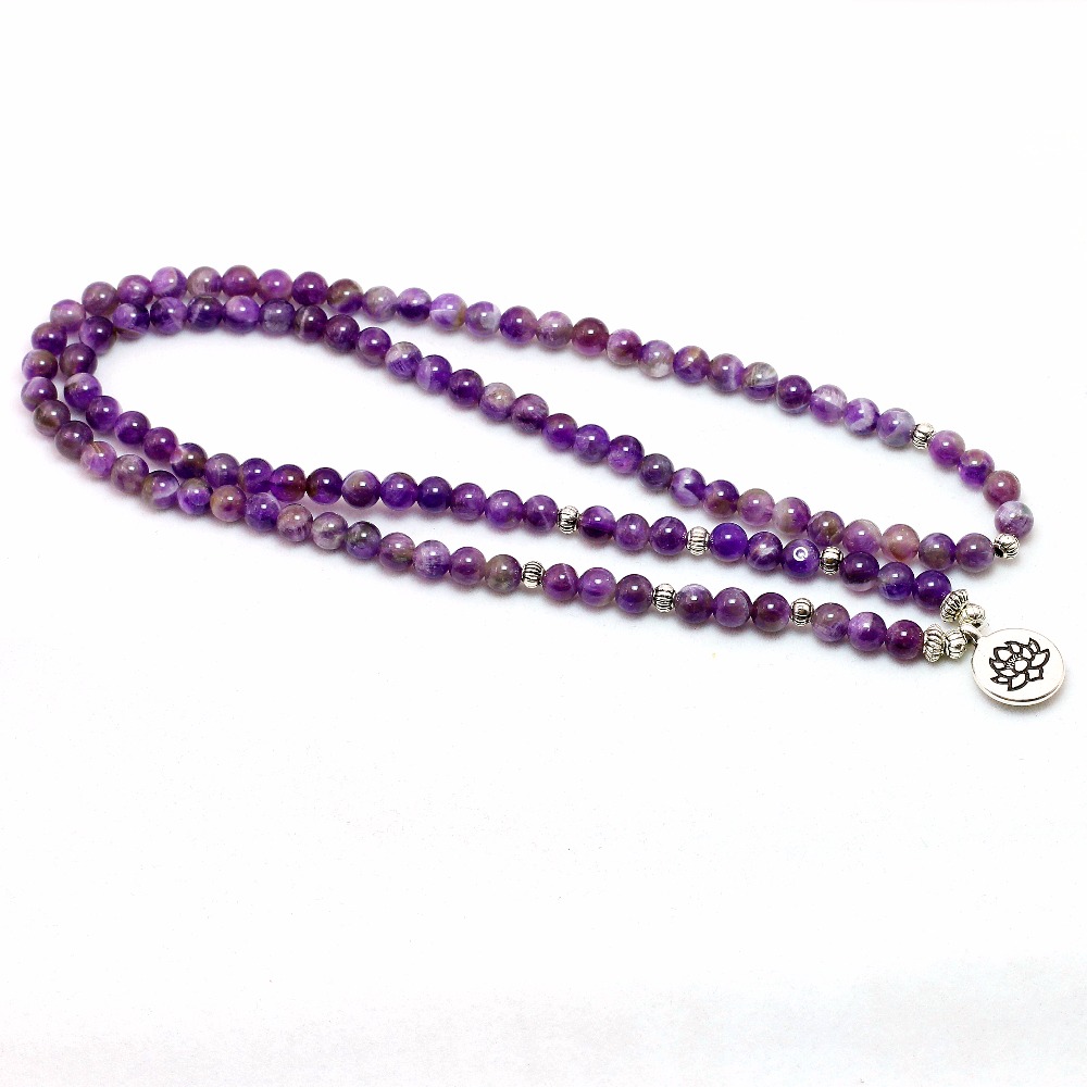 Chakra-en-cristal-violet-naturel-108-Bracelet-ou-collier-bouddha-Mala-Bracelet-en-pierre-de-Yoga