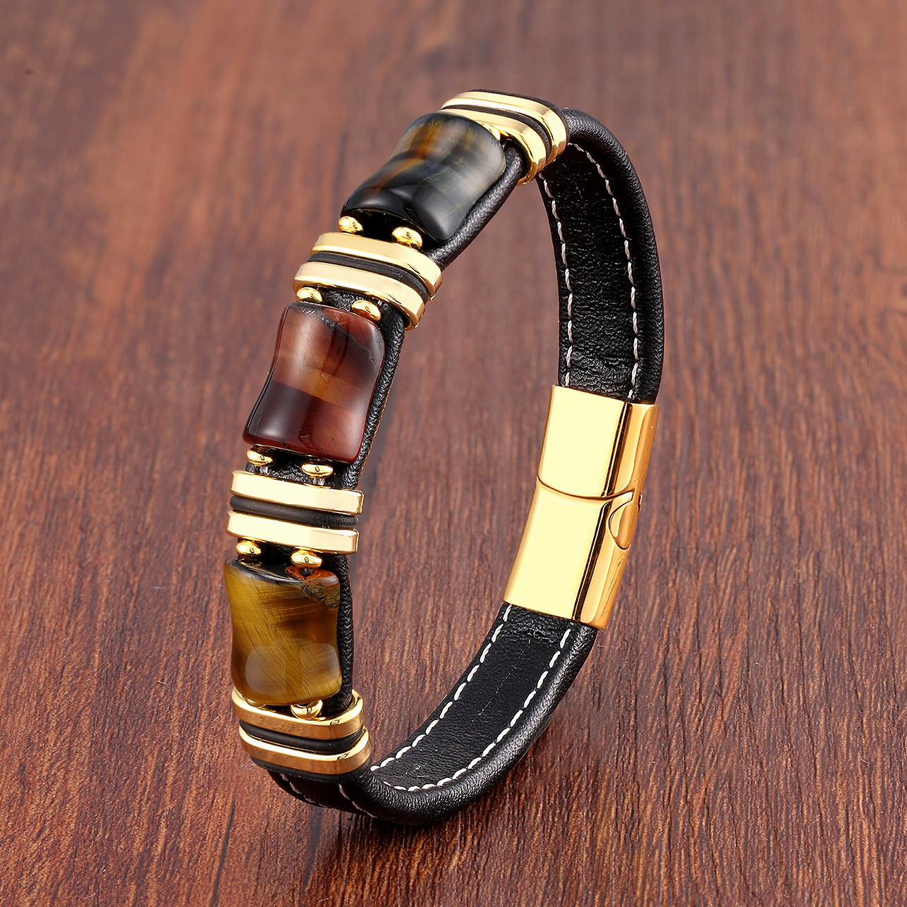 Pierre-Naturelle-Bracelet-Oeil-De-Tigre-Cha-ne-De-Corde-En-Cuir-Noir-Bracelet-Homme-Bracelet