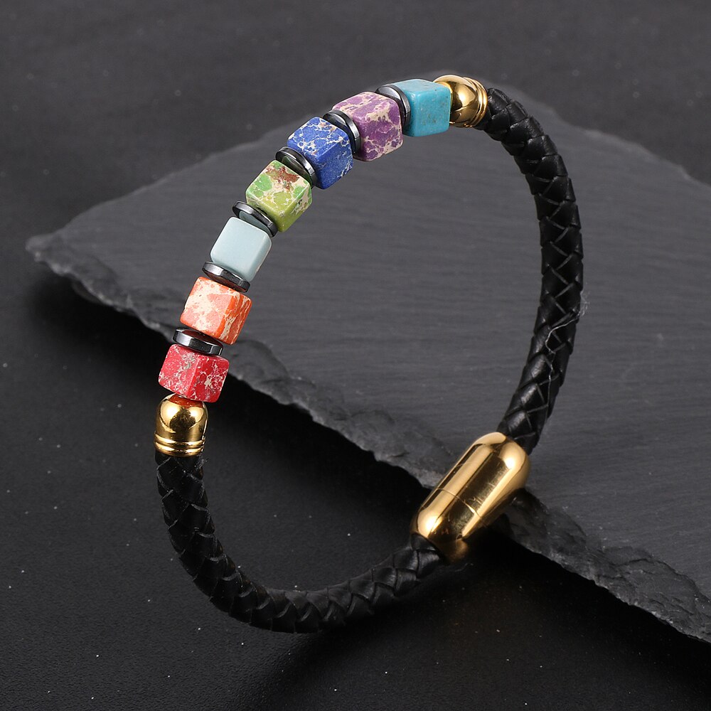 Bracelet perles cubes 7 chakras homme