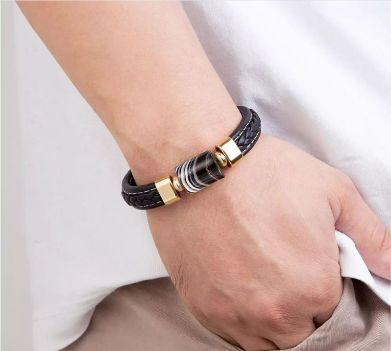 bracelet pour homme cuire et pierre boutique zen style