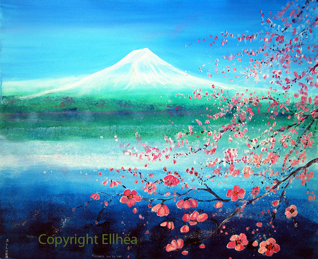 tableau zen reproduction sur toile, peinture Printemps sur le Lac de l'artiste Ellhëa