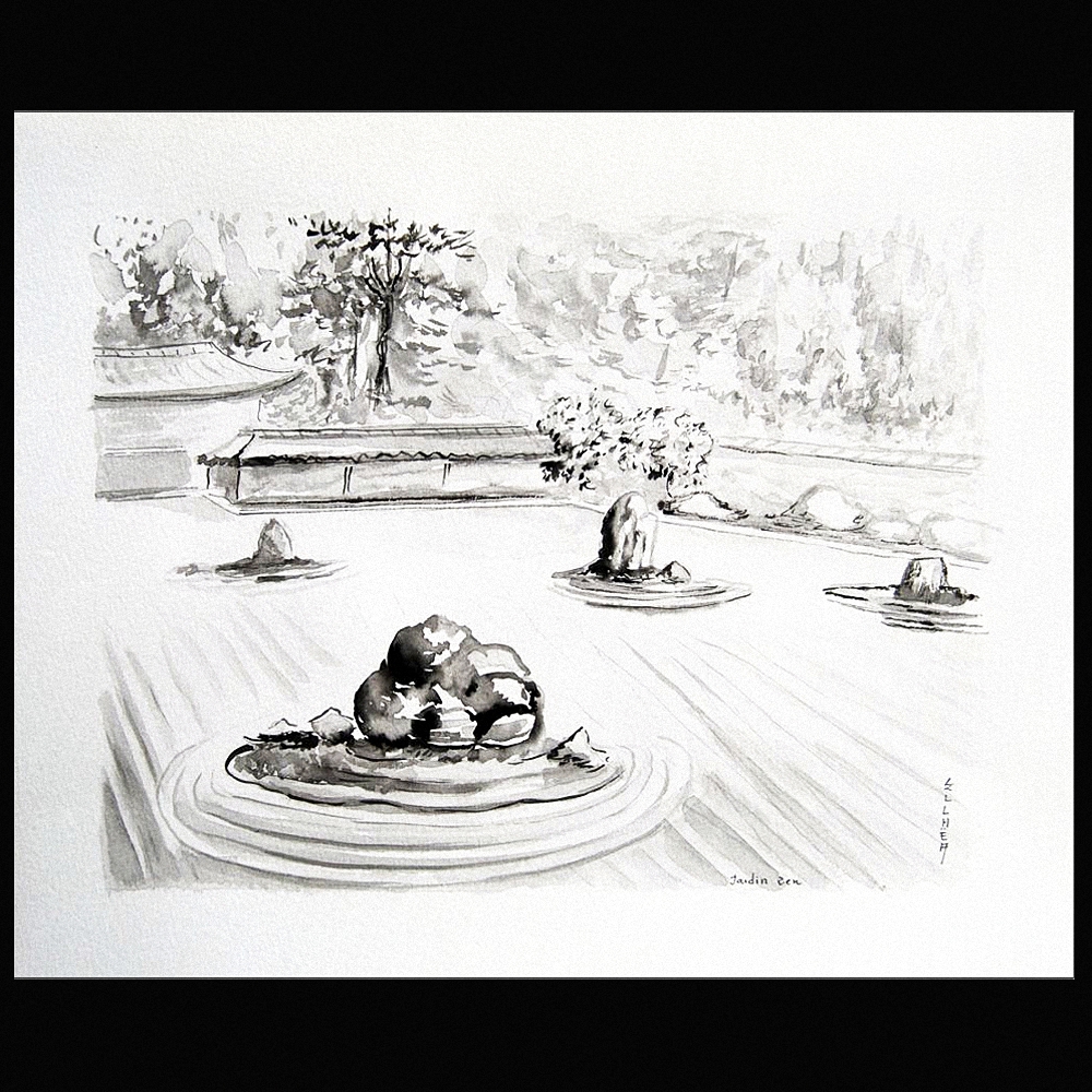 aquarelle zen, dessins zen à l'encre noire peinture zen originale et unique de l'artiste Ellhëa