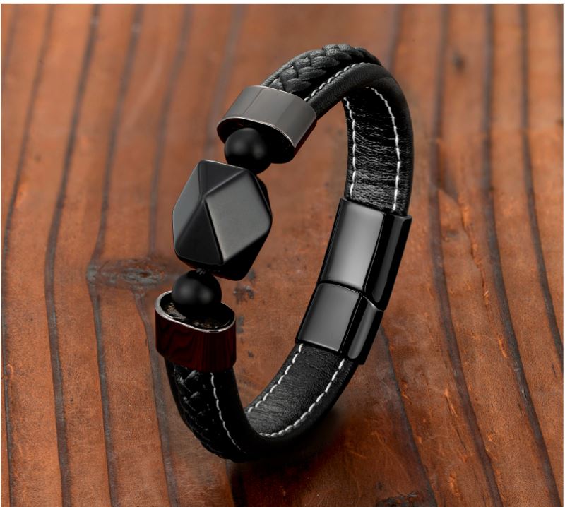 bracelet homme en pierre naturelle agate noire