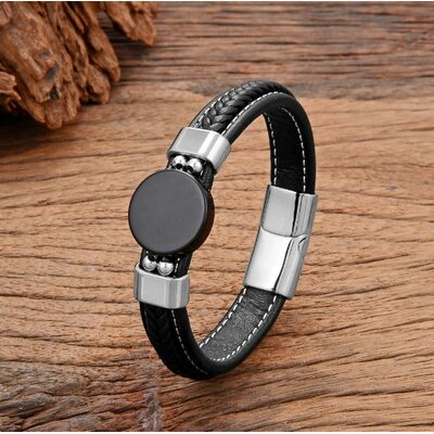 bracelet homme agate noire metal argent