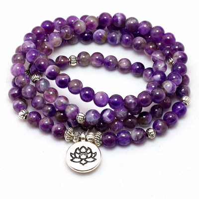 Chakra-en-cristal-violet-naturel-108-Bracelet-ou-collier-bouddha-Mala-Bracelet-en-pierre-de-Yoga