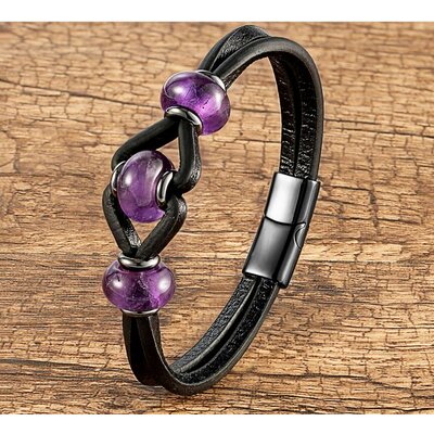 bracelet homme perles amethyste