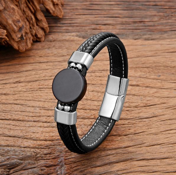bracelet homme agate noire metal argent