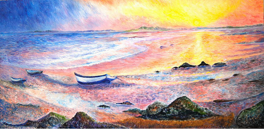 Paysage le soir sur la plage - reproduction sur toile - Ellhea - Boutique Zen Style