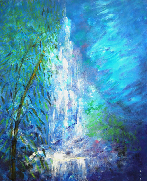 tableau-feng-shui-cascade-bambous-peintre-ellhea