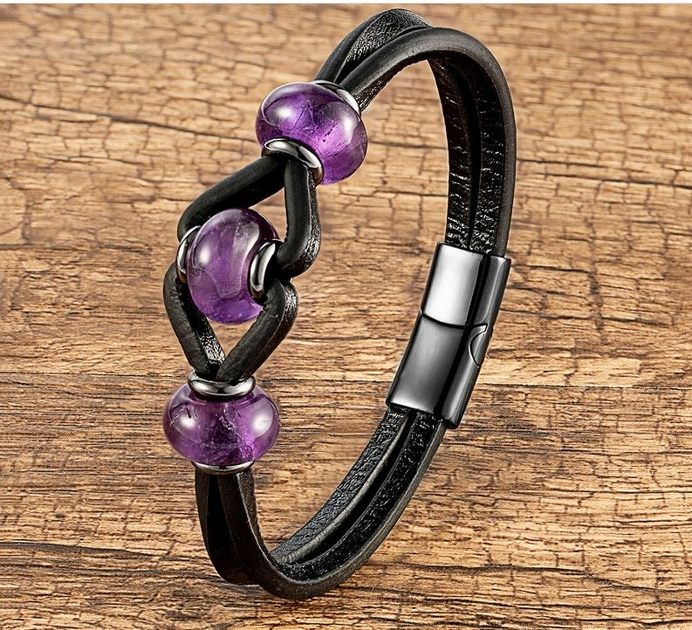 bracelet homme perles amethyste