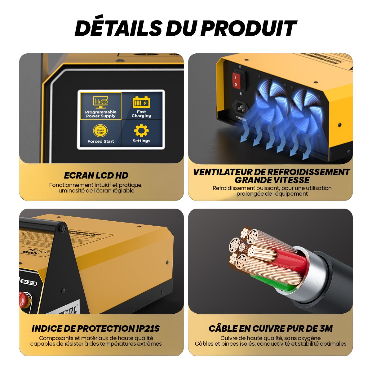AUTOOL EM365 - Chargeur de batterie - Caractéristiques techniques - iCarsoft France