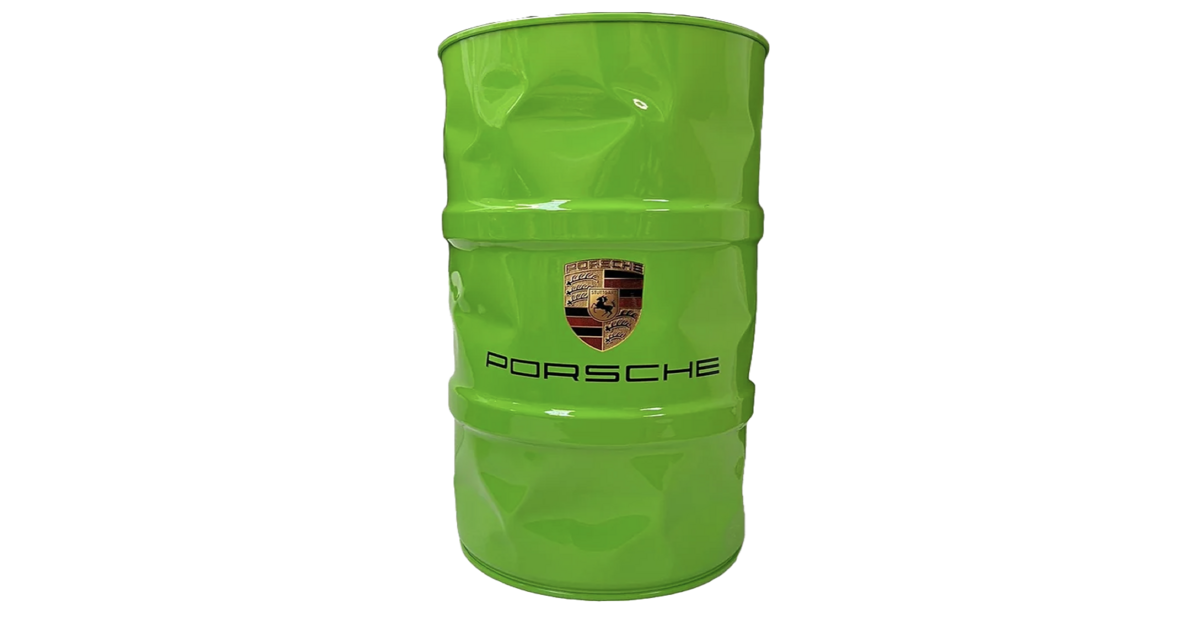 Tonneau Décoratif Vert Avec Pin-up Et Porsche – Baril 200L, Table D'appoint Artisanale