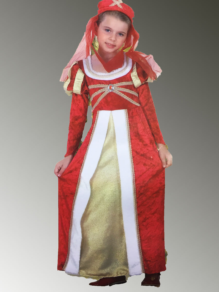 Robe Médiévale Enfant En Velours - Manches Trumpet Brodées - Ceinture Dorée - Pour Halloween, Fêtes Et Renaissance