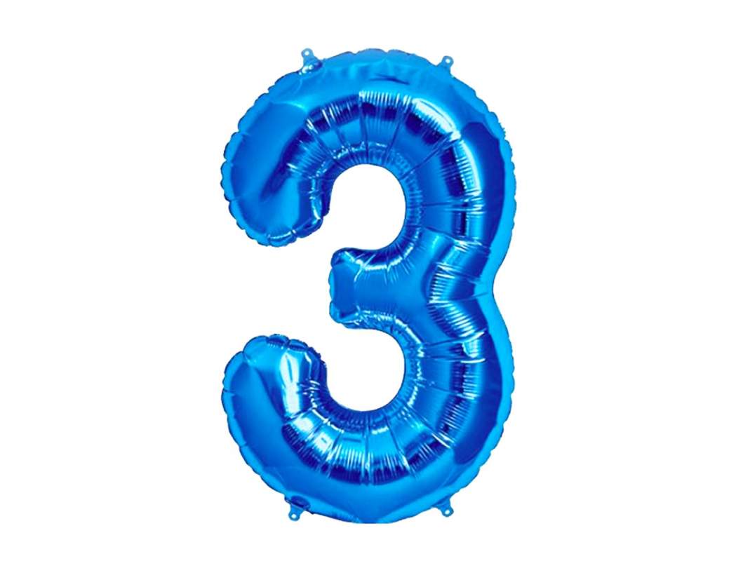 Ballon bleu aluminium chiffre 3 pour fête anniversaire R/70053